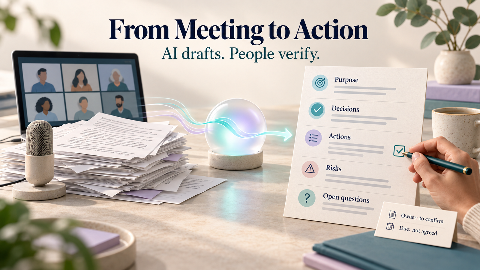 Suggested illustration: AI Meeting Notes: How to Capture Decisions Without Trusting Every Transcript